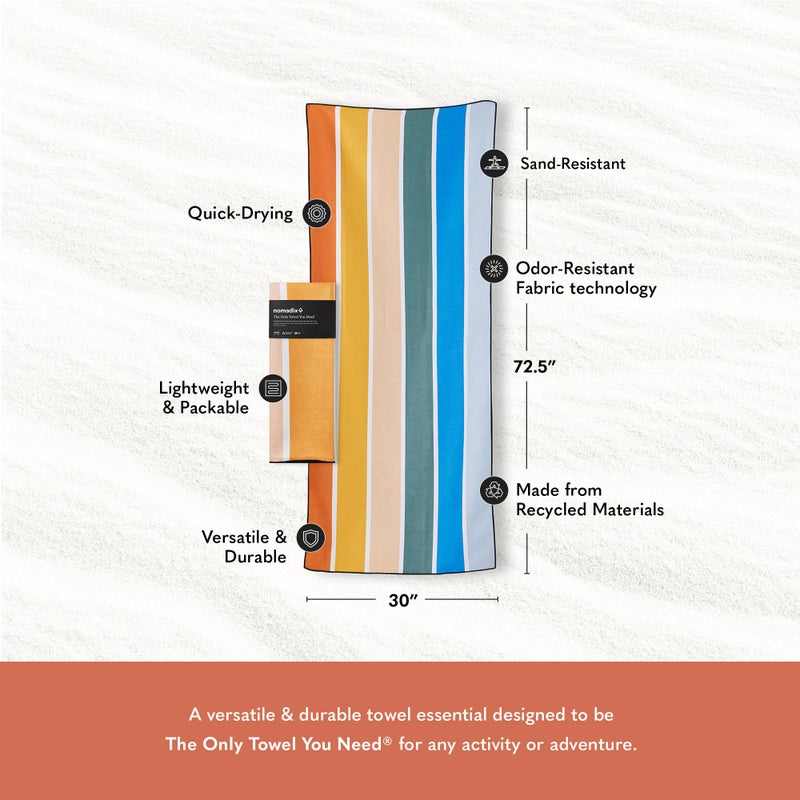Nomadix Original Towel - Perfect for Beach, Pool, Travel, Camping, Yoga - Made with Recycled Materials - Super Absorbent - Sand Resistant - Stripes Retro - 72.5" x 30" - Image 5